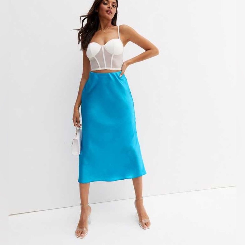 New look satin midi skirt in turquoise